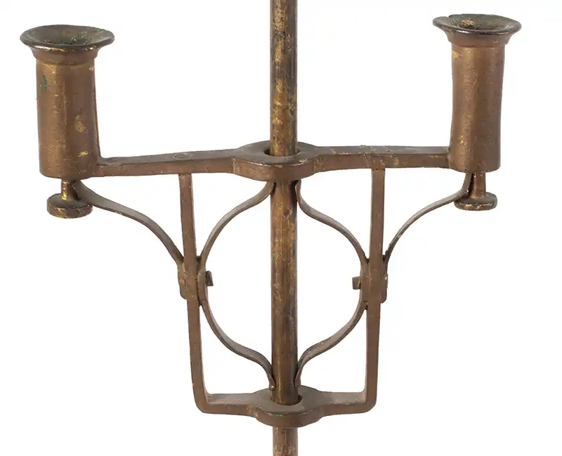 Wrought Iron Floor Candle Stand, Double Sockets with Integral Stub Ejectors