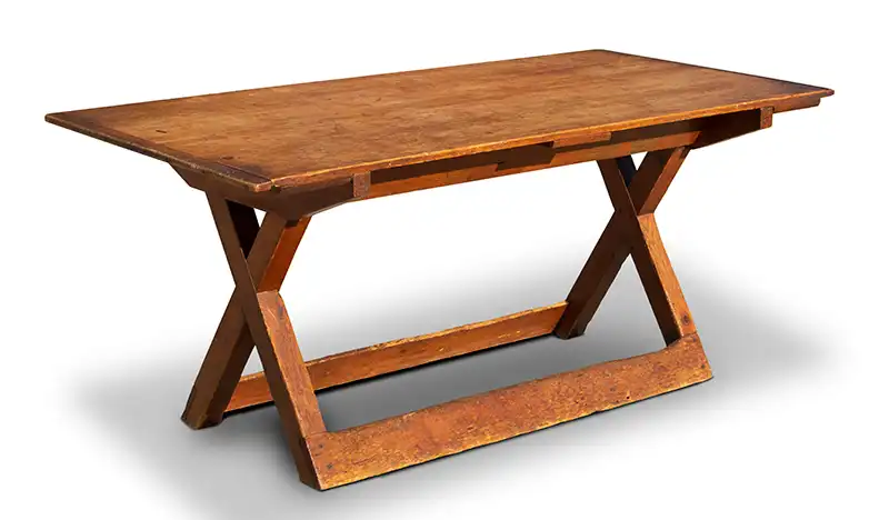 Early New England Sawbuck Table, Possibly Maine, Beautiful Color & Patina