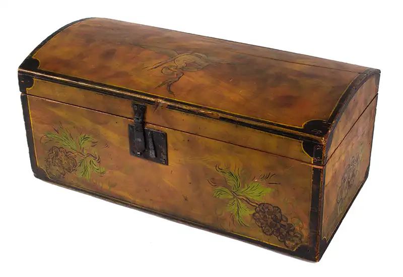 Dome Top Trunk, Original Painted Decoration, New England