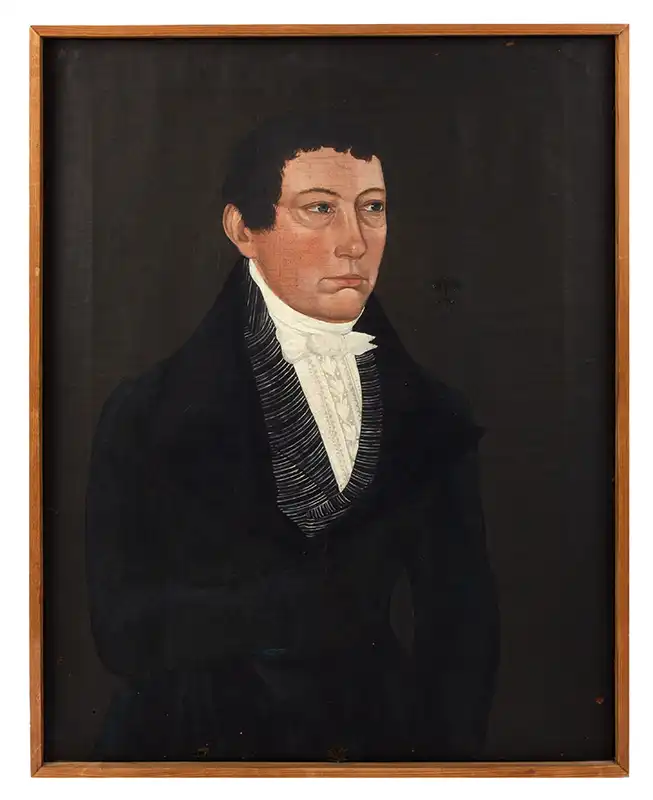 Aaron Dean Fletcher, Folk Portrait of Gentleman, Blue Coat, Striped Vest 