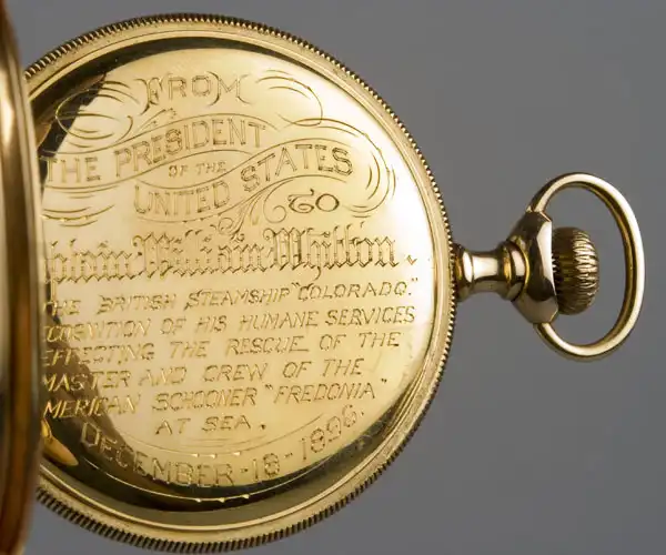 Presidential Lifesaving Watch Presented to Captain William Whitton by Grover Cleveland