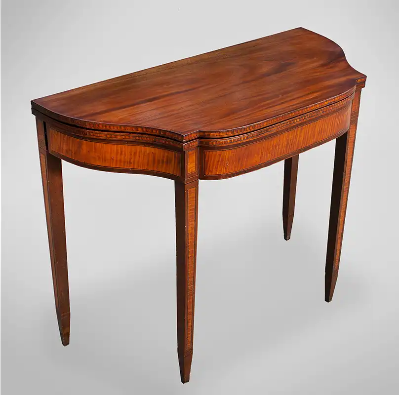 Federal Card Table, Seymour Games Table, Rare Tiger Maple Inlaid Legs