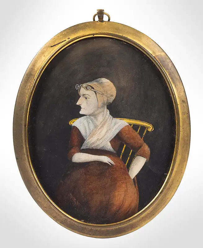 Watercolor Portrait, Woman Seated in Yellow Fan Back Windsor Side Chair