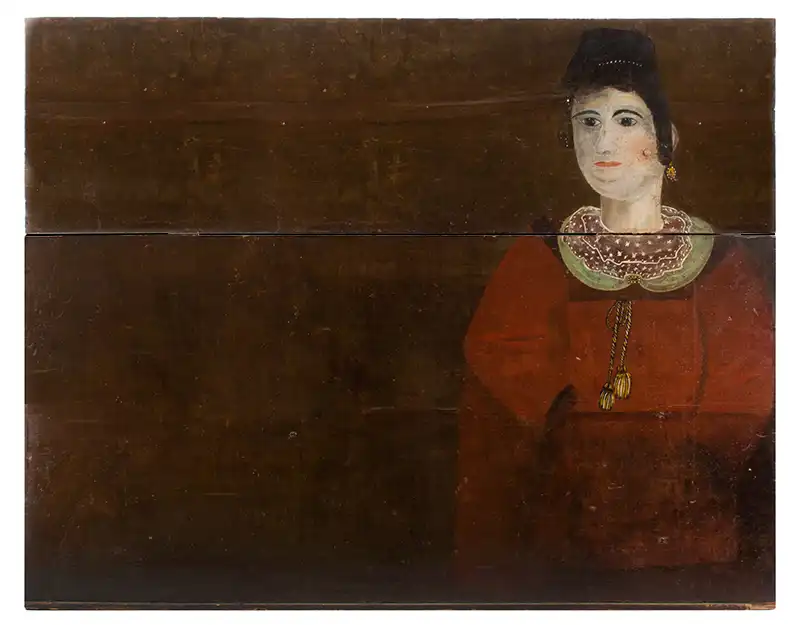 Fireboard, Folk Art Portrait, Female, Red Dress