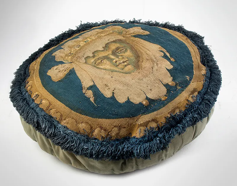 French 17th Century Tapestry Throw Pillow/Cushion, Depicting a Figurehead, entire view 2