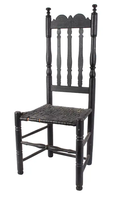 Banister Back Side Chair, Old Black Paint, Full Height