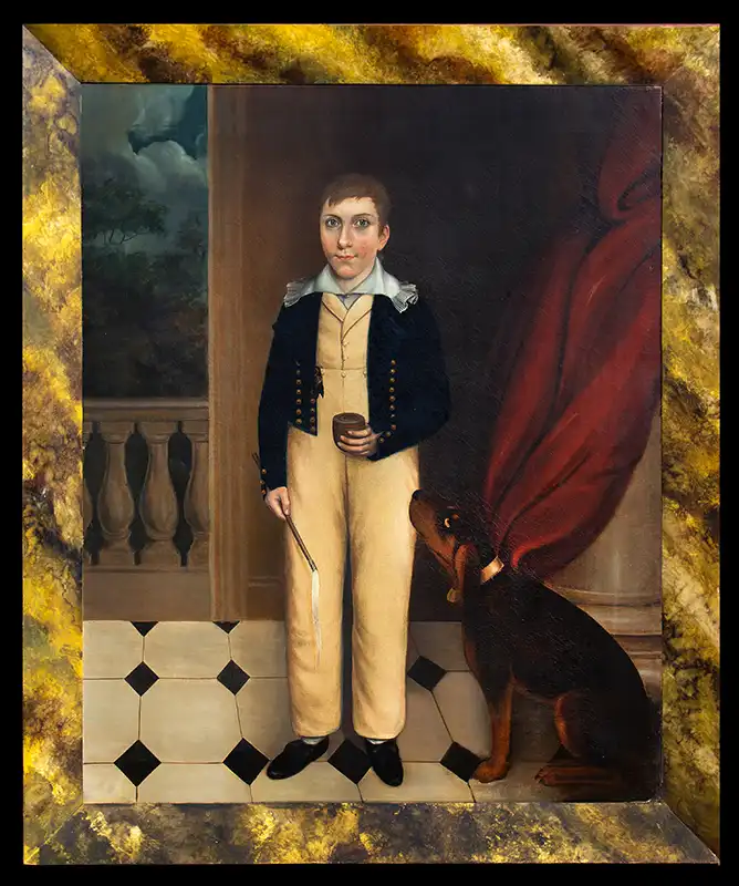 Folk Art, Full Length Portrait, A Boy, and His Adoring Dog