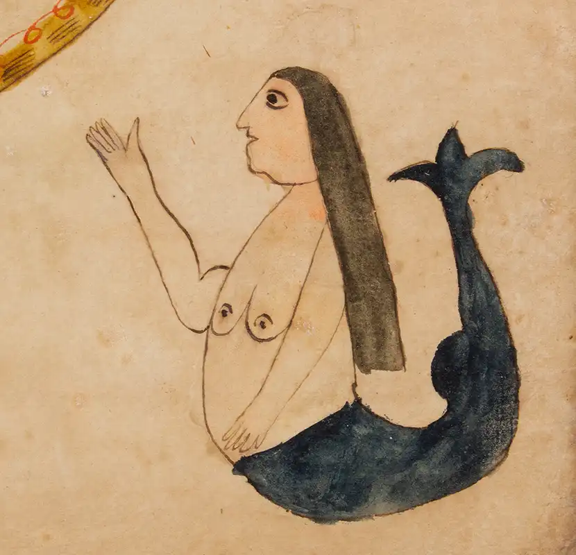 Mermaid Fraktur, Birth Record, Taufschein, Lebanon Township, Pennsylvania