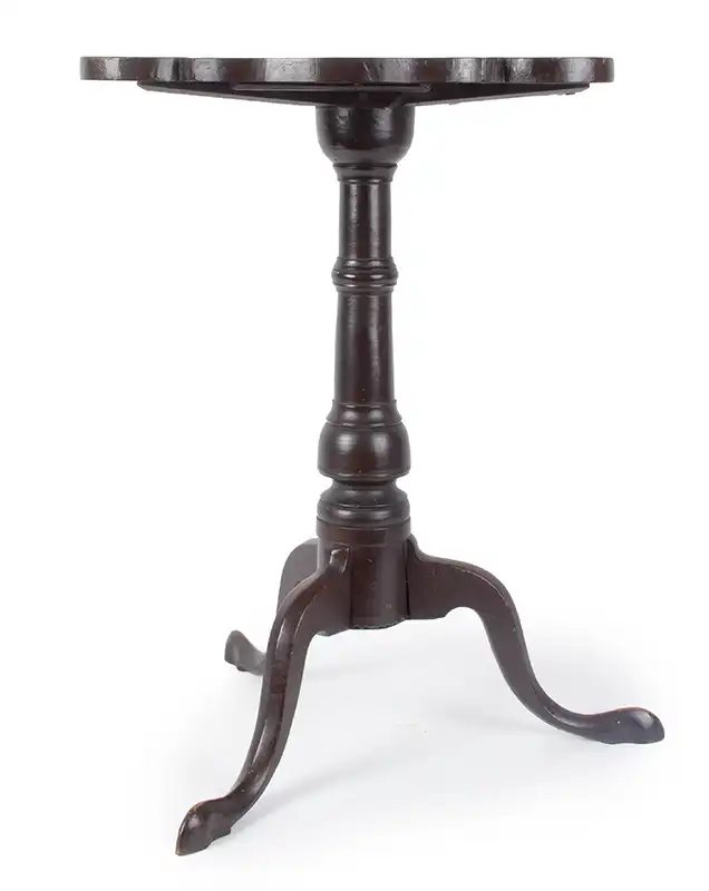 18th Century Candlestand, Shaped Top, Old Brown Paint, Connecticut