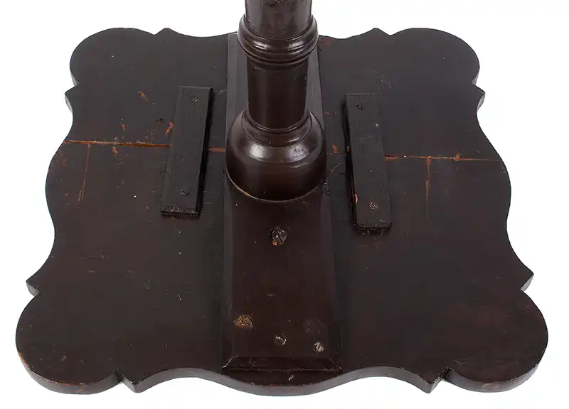 18th Century Candlestand, Shaped Top, Old Brown Paint, Connecticut