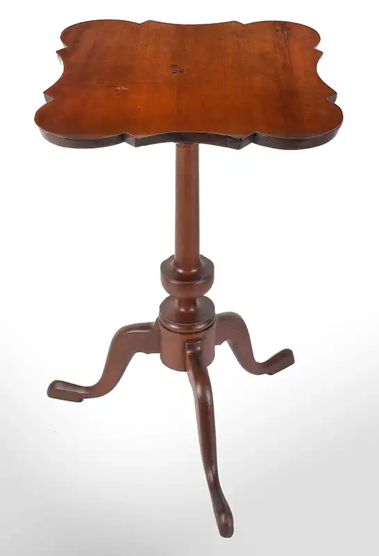 18th Century Candlestand, Scalloped Top, Old Finish, Connecticut