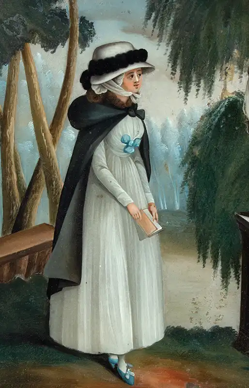 Reverse Painting on Glass Depicting a Mourning Woman at Urn, Eglomise