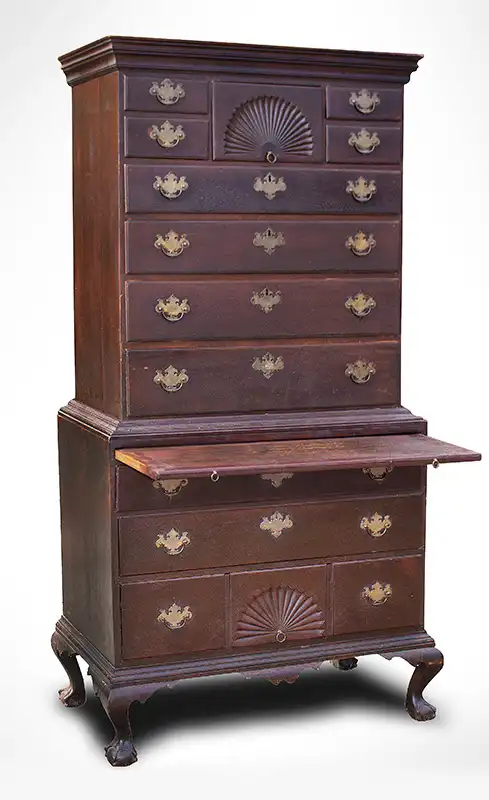 Chippendale Fan-Carved Cherrywood Claw-and-Ball Foot Chest-on-Chest