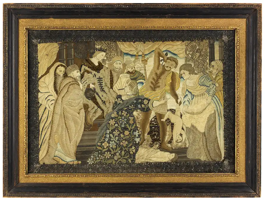 Seventeenth Century Embroidery, Needlework, Judgement of Solomon, English