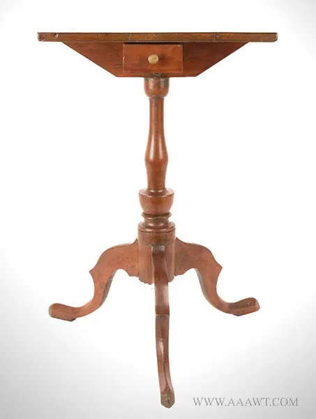 Candlestand, Queen Anne, Spurred cabriole Legs, Slipper Feet, Candle Drawer
Connecticut, Circa 1800, entire view
