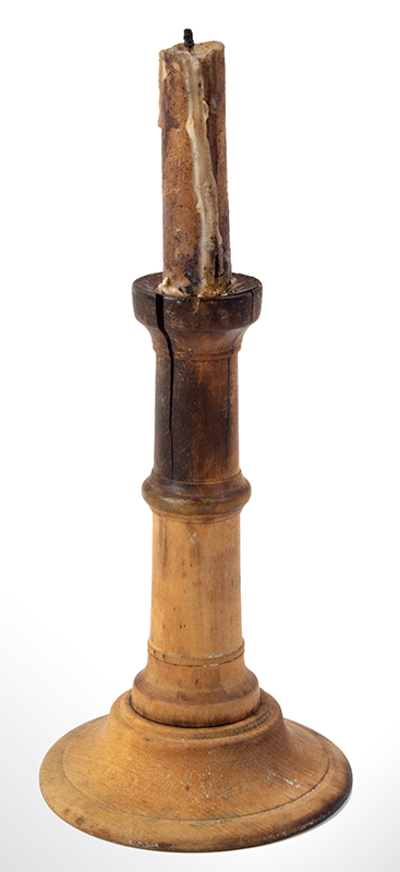 Treen Candlestick, Socket & Nozzle Lined with Sheet Iron, Push Through Ejector, entire view 2