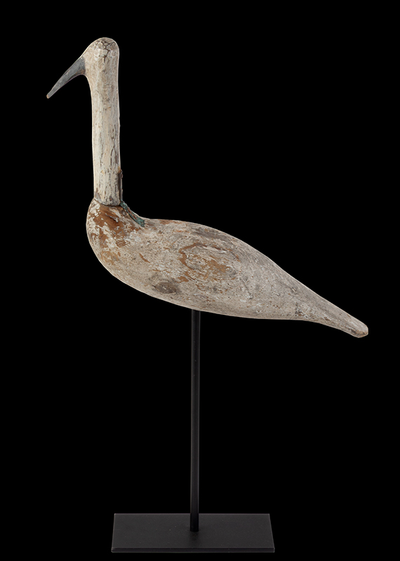 Egret Decoy, Carved and Painted Wooden Shorebird Confidence Decoy Probably Long Island, New York, entire view 4