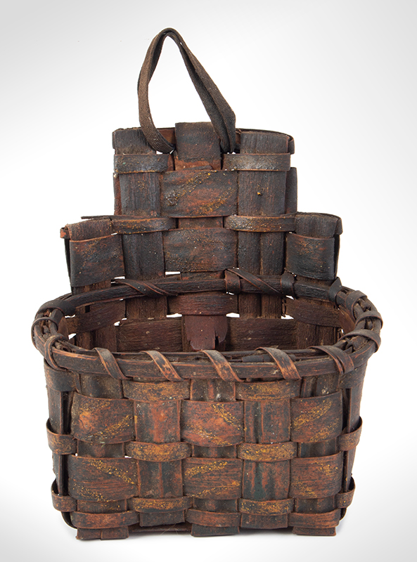 Loom Basket, Small Single Pocket Bobbin Basket, Original Surface & Decoration Probably Native American Made, Northeastern United States, entire view 1