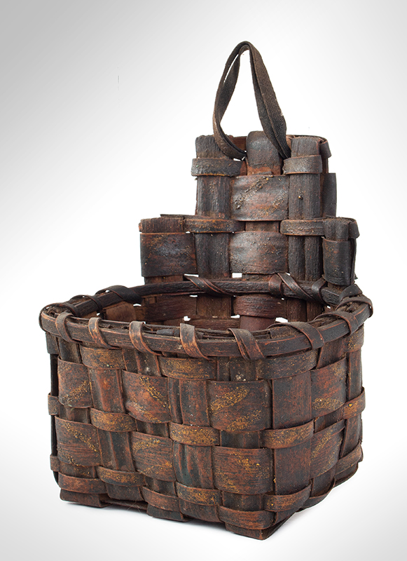 Loom Basket, Small Single Pocket Bobbin Basket, Original Surface & Decoration Probably Native American Made, Northeastern United States, entire view 2