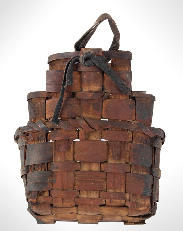 Loom Basket, Small Single Pocket Bobbin Basket, Original Surface & Decoration Probably Native American Made, Northeastern United States, entire view 3