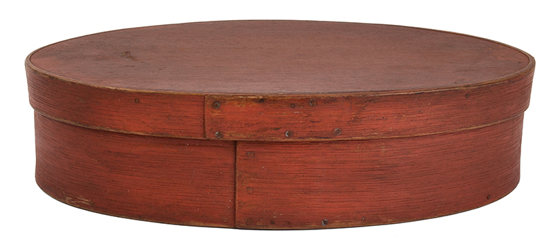 19th Century Oval Spice Box, Oblong Pantry Box, Original Bittersweet Paint America, entire view