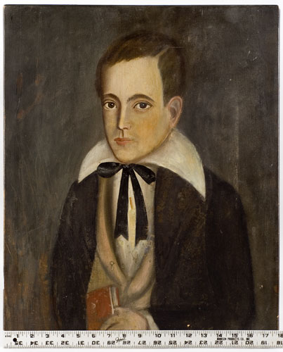 Folk Art Portrait, Ralph D. Curtis, Young Boy Holding Red Book Ralph D. Curtis (1808-1885) New York State, scale view