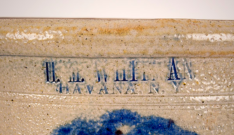 Stoneware Crock, H.M. Whitman, Havana, New York, Tree Decoration, detail view