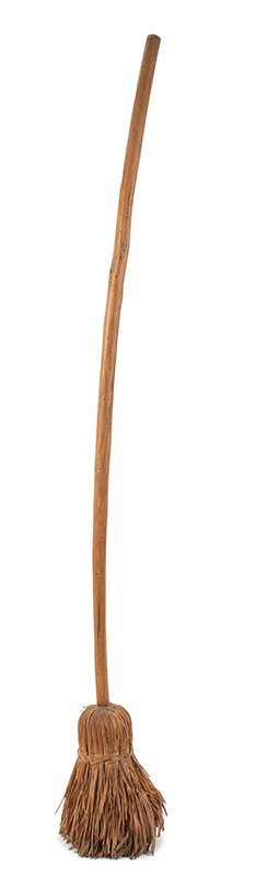 Antique Splint Hearth Broom, Round Brush