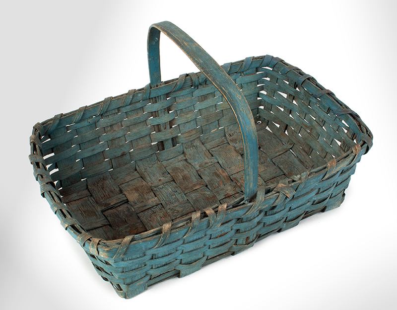 Antique Splint Work Basket in Great Robbins Egg Blue Paint, Dry Surface