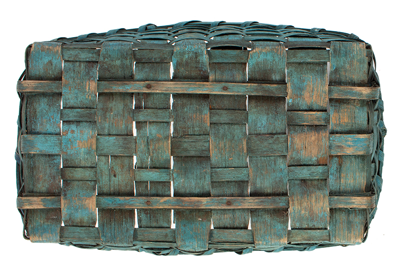 Antique Splint Work Basket in Great Robbins Egg Blue Paint, Dry Surface