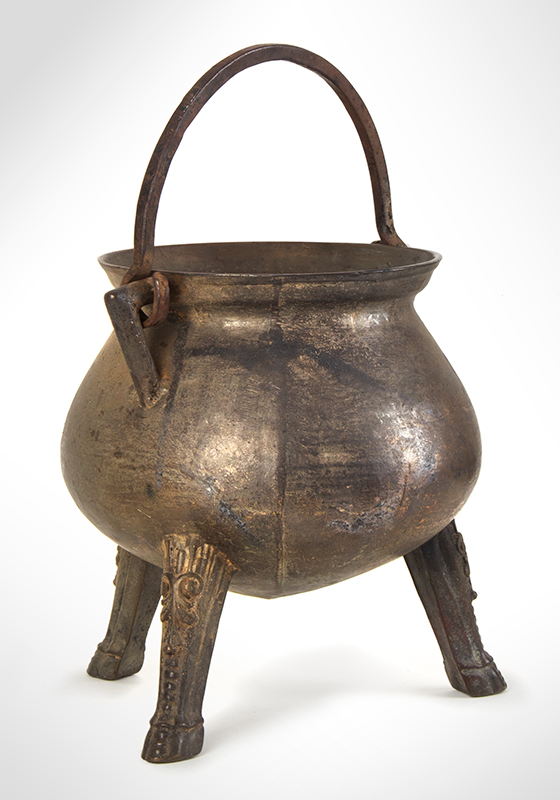 Cauldron, Cooking Pot, Scroll Decorated Legs, Hooved Feet, 16th Century Probably Flemish, entire view 4