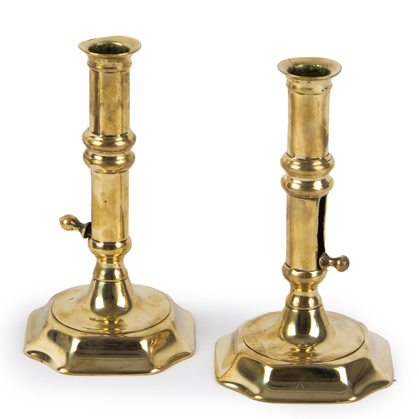 Candlesticks, Pair, Queen Anne, Notched Corners, Pushup Ejection Mechanism, Image 1