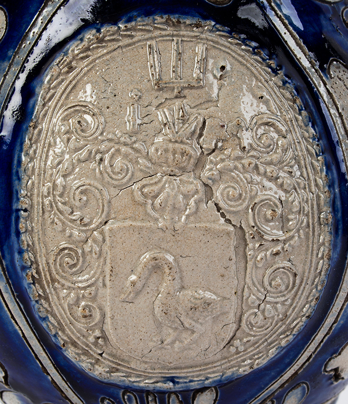 Westerwald, Salt Glaze Pear Shape Mug, Birnbauchkrug, Coat of Arms Germany, detail view 1