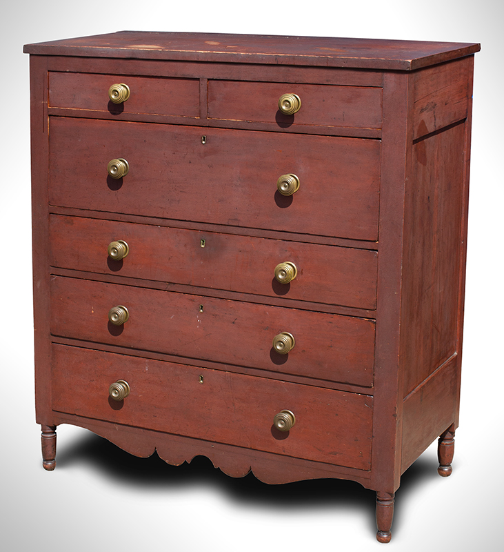 Red Painted Sheraton Chest of Drawers, Pennsylvania, entire view