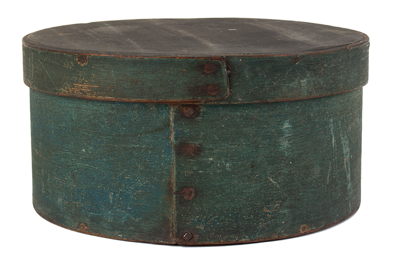 Box, Pantry Box, Round Spice Box, Bentwood, Original Blue Green Paint, entire view 2