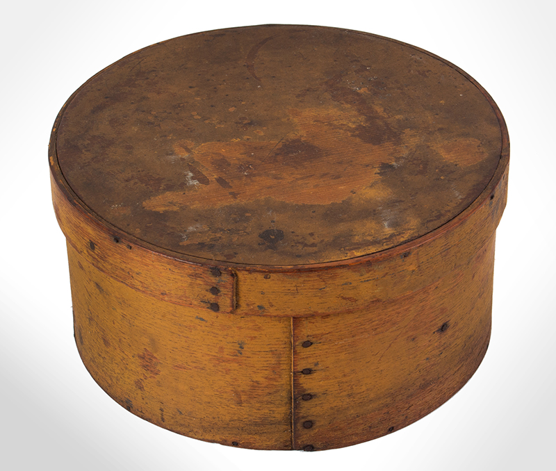 Box, Pantry Box, Round Spice Box, Bentwood, Original Mustard Paint, entire view