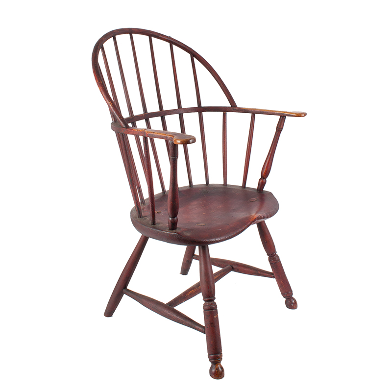 Windsor Bow Back Armchair, Old Red paint, Image 1