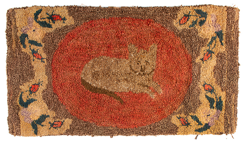 Hooked Rug, Cat Reclining on Oval Matt, entire view