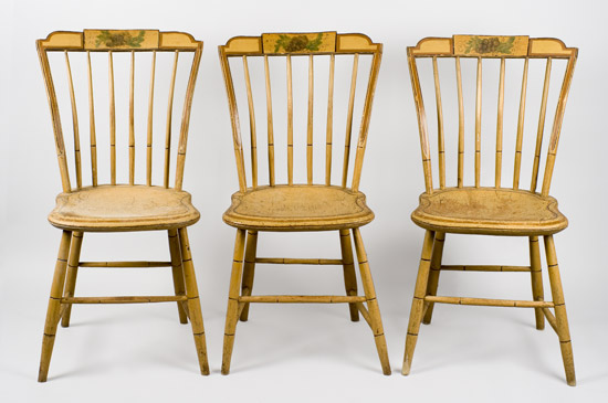 19th Century, Matched Set, Windsor Dining Chairs, Painted
New England, circa 1810-1820
Shaped Tablets…stepped-down ends, entire view 2