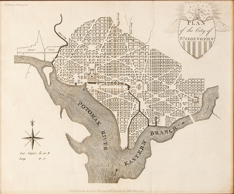 Engraving, Plan of the City of Washington, Titled on Federal Shield With Eagle J. Good, London, after James Thackera and John Vallance, entire view sans frame