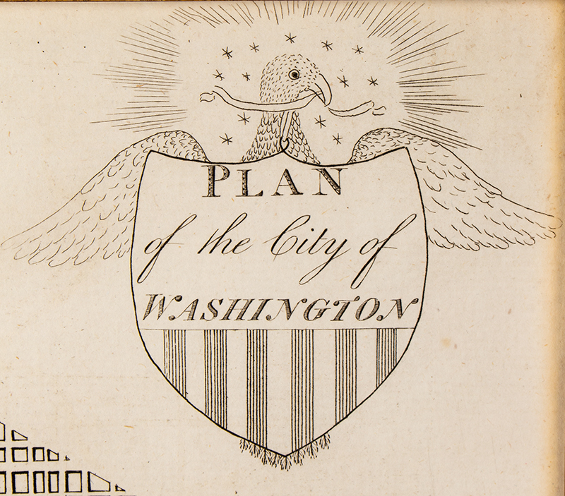Engraving, Plan of the City of Washington, Titled on Federal Shield With Eagle J. Good, London, after James Thackera and John Vallance, detail view 1