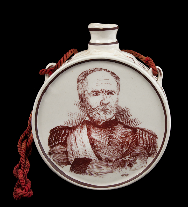 William T. Sherman Canteen, Porcelain Drum Flask, Grand Army of the Republic