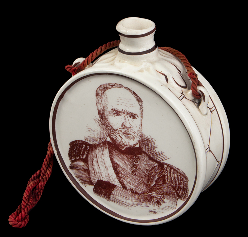 William T. Sherman Canteen, Porcelain Drum Flask, Grand Army of the Republic
