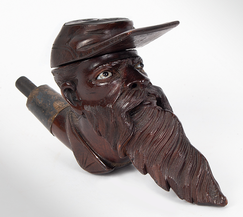 Antique Tobacco Pipe, Folk Art Carved Civil War Soldier, Image 1