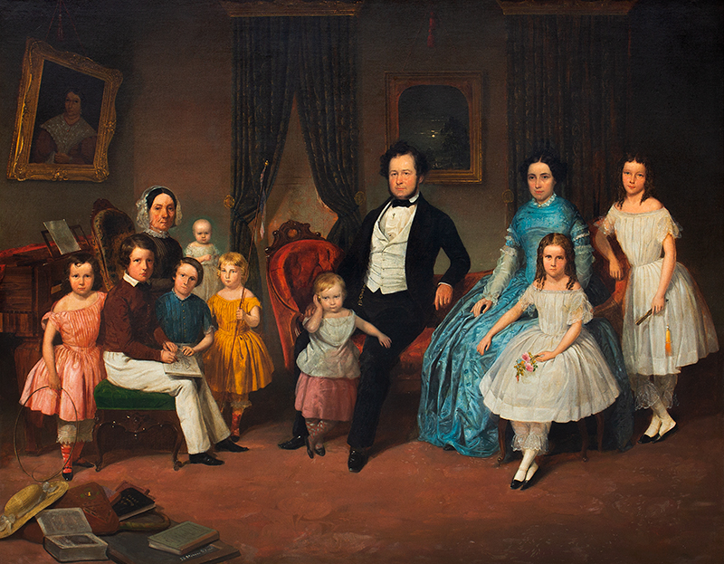 Julius Brutus Stearns (1810-1885) Family Group Portrait Within Domestic Interior Signed, dated, and inscribed (at lower left): J.B. Stearns N.Y. 1850, entire view sans frame