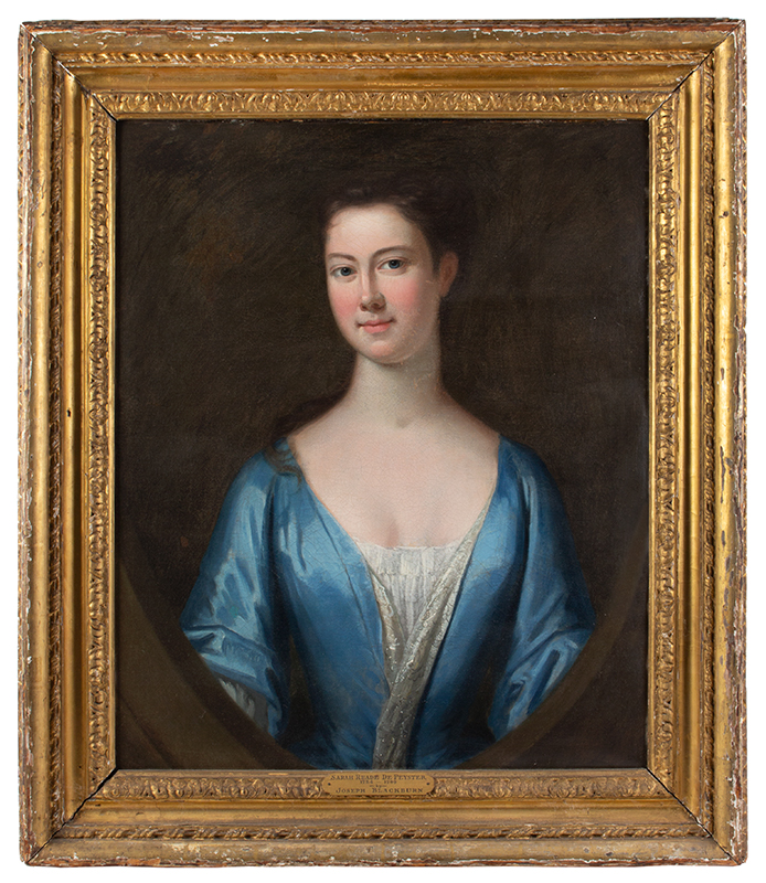 Joseph Blackburn, Portrait, Beautiful Young Lady in Blue, Sarah [Reade] de Peyster New York City, A Prominent New York Lady, entire view