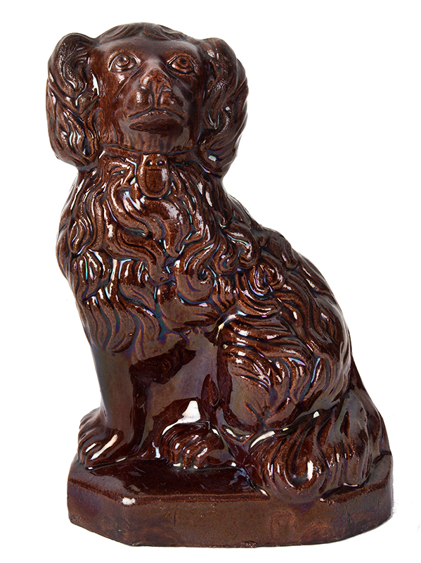 Redware Seated Spaniel on Base, Crisply Molded, Great Impression, entire view