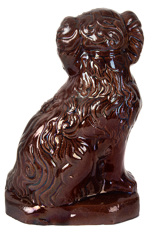Redware Seated Spaniel on Base, Crisply Molded, Great Impression, entire view 2