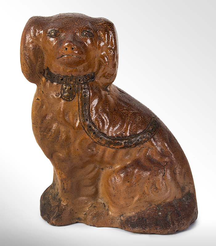 Molded Stoneware Seated Spaniel, Incised Details, Signed: HC, entire view 1