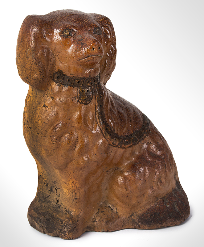 Molded Stoneware Seated Spaniel, Incised Details, Signed: HC, entire view 2